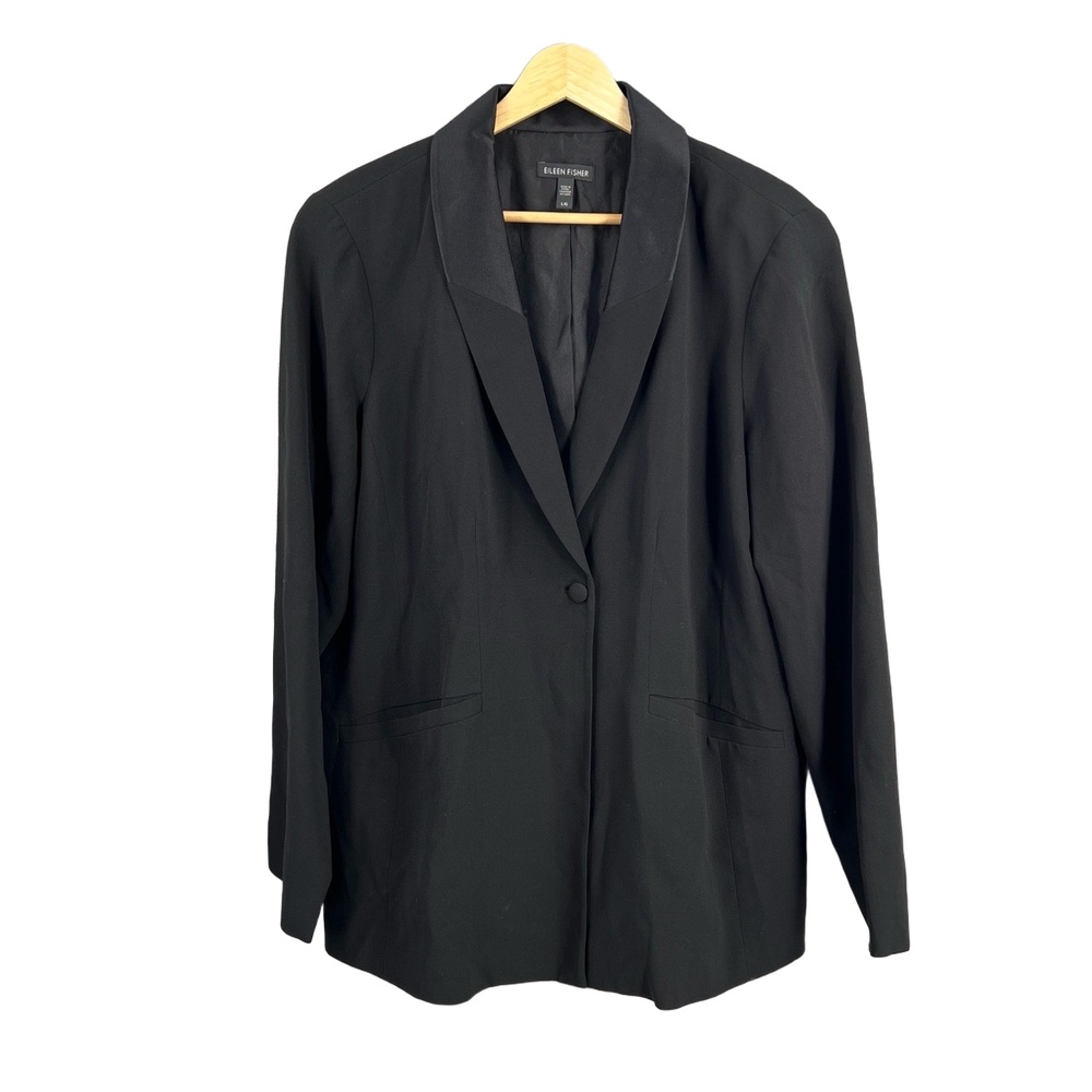 Eileen Fisher Black Jacket Blazer Silk Minimalist Office Formal Classic Large